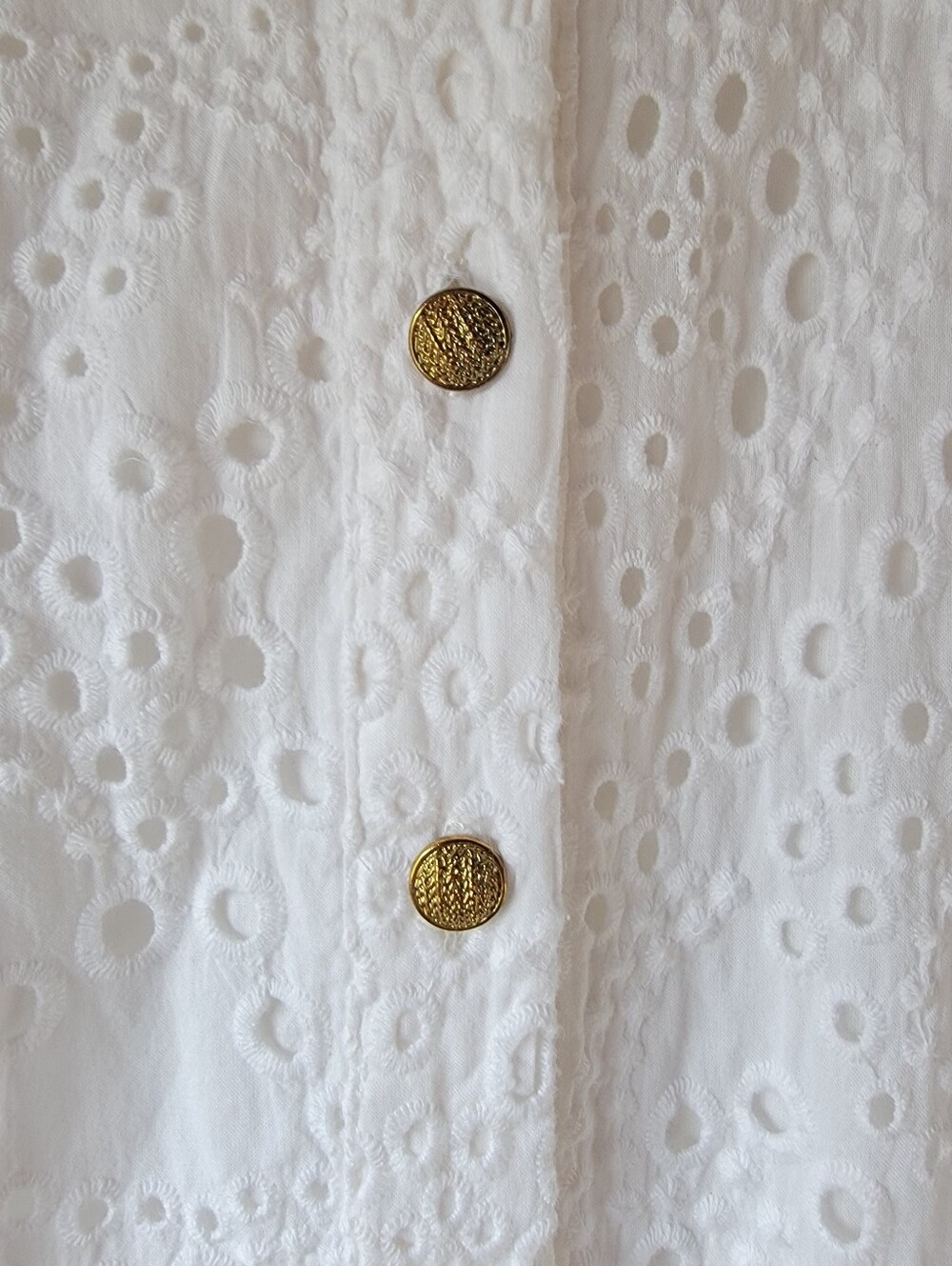 Zara 46"L Midi White Dress Metal Buttons Embroidered Eyelets Belt, Lined, Sz XL - Picture 5 of 16